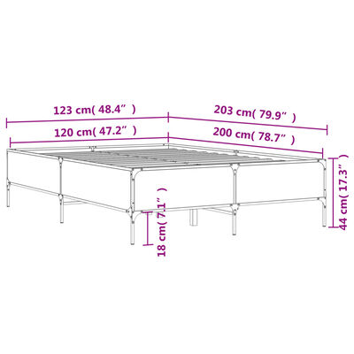 vidaXL sengestel 120x200 cm konstrueret træ og metal grå sonoma-eg