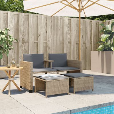 vidaXL 2-personers havesofa med bord og skamler polyrattan beige