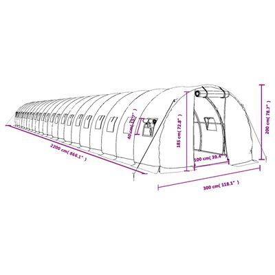 vidaXL drivhus med stålstel 66 m² 22x3x2 m grøn