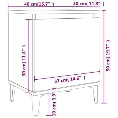 vidaXL sengebord med metalben 40x30x50 cm grå sonoma-eg