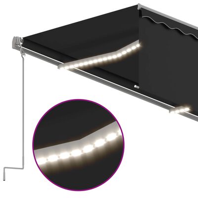 vidaXL markise m. gardin+LED+vindsensor 3,5x2,5 m auto antracitgrå