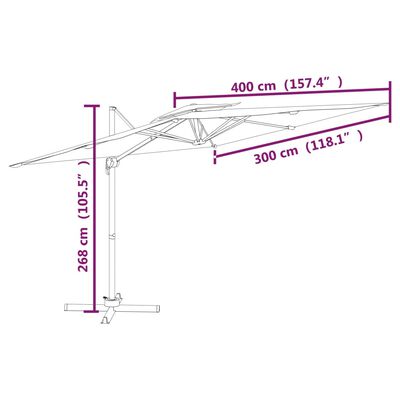 vidaXL hængeparasol med dobbelt top 400x300 cm gråbrun