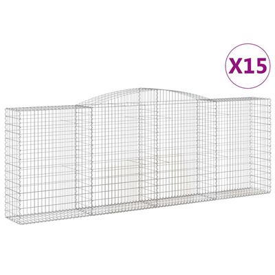 vidaXL buede gabionkurve 15 stk. 400x50x140/160 cm galvaniseret jern