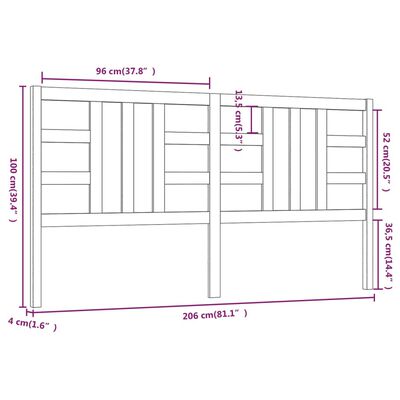 vidaXL sengegærde 206x4x100 cm massivt fyrretræ grå