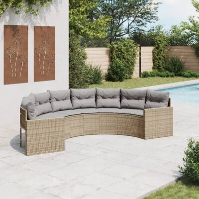 vidaXL havesofa med hynder halvrund polyrattan beige