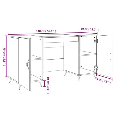 vidaXL skrivebord 140x50x75 cm konstrueret træ brun egetræsfarve