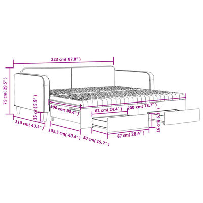 vidaXL daybed med udtræk og skuffer 100x200 cm stof lysegrå