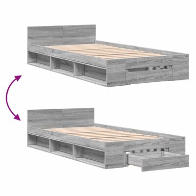 vidaXL sengeramme med skuffe 100x200 cm konstrueret træ grå sonoma-eg