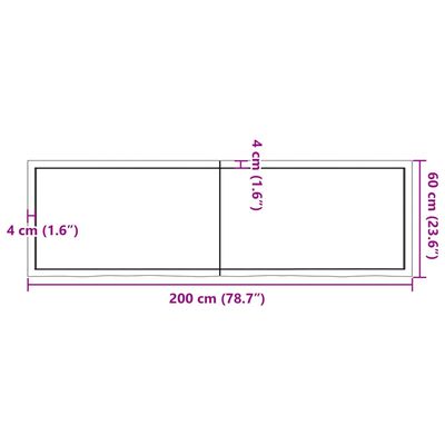 vidaXL væghylde 200x60x(2-4) cm behandlet massivt egetræ mørkebrun