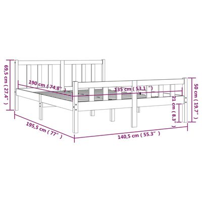 vidaXL sengeramme 135x190 cm Double massivt fyrretræ grå