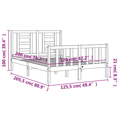 vidaXL sengeramme med sengegavl 120x200 cm massivt træ hvid