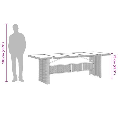 vidaXL havebord med glastop 240x90x75 cm polyrattan sort