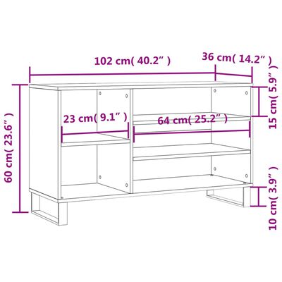 vidaXL skoskab 102x36x60 cm konstrueret træ brun egetræ