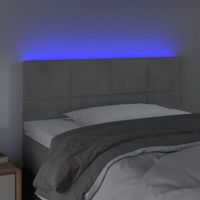 vidaXL sengegavl med LED-lys 100x5x78/88 cm fløjl lysegrå