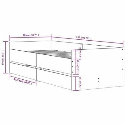 vidaXL sengeramme med skuffer 75x190 cm Small Single røget egetræ