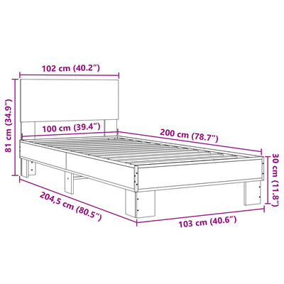 vidaXL sengeramme 100x200 cm konstrueret træ og metal røget eg