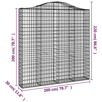 vidaXL buede gabionkurve 3 stk. 200x30x200/220 cm galvaniseret jern