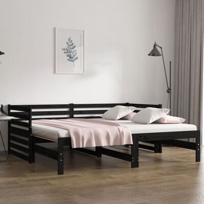 vidaXL daybed med udtræk 2x(80x200) cm massivt fyrretræ sort