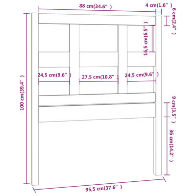 vidaXL sengegærde 95,5x4x100 cm massivt fyrretræ sort