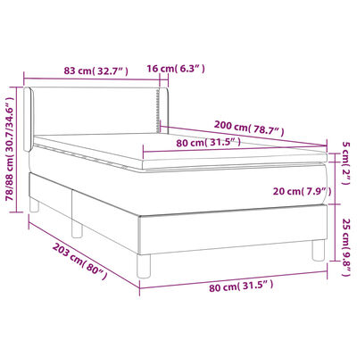 vidaXL kontinentalseng med madras 80x200 cm stof mørkegrå