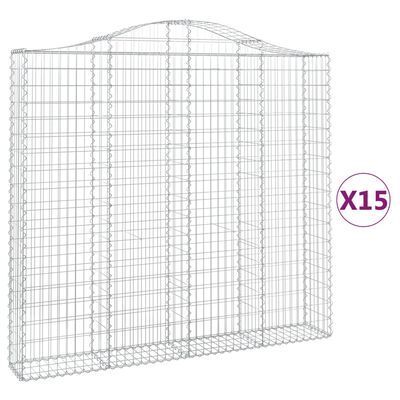 vidaXL buede gabionkurve 15 stk. 200x30x180/200 cm galvaniseret jern