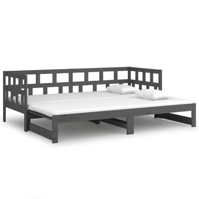 vidaXL daybed med udtræk 2x(90x200) cm massivt fyrretræ grå