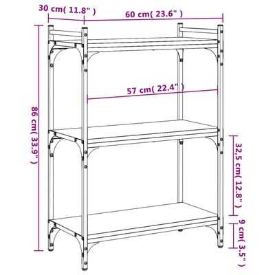 vidaXL bogreol 60x30x86 cm 3 hylder konstrueret træ grå sonoma-eg