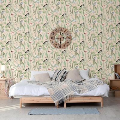 DUTCH WALLCOVERINGS tapet Flamingo cremefarvet og mintgrøn