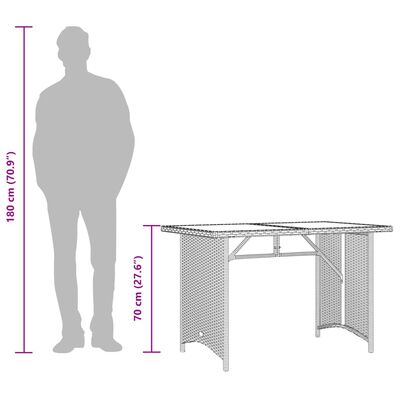 vidaXL havebord med glastop 110x68x70 cm polyrattan brun