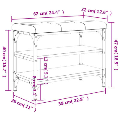 vidaXL skobænk 62x32x47 cm konstrueret træ grå sonoma-eg