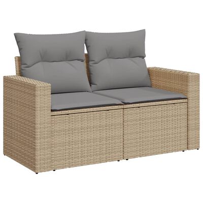 vidaXL havesofasæt 11 dele med hynder polyrattan beige