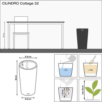 LECHUZA plantekrukke CILINDRO Cottage 32 ALL-IN-ONE 32 cm sandfarvet