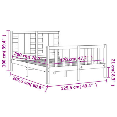 vidaXL sengeramme med sengegavl 120x200 cm massivt træ sort