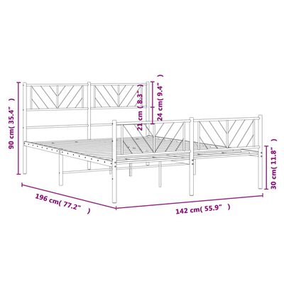 vidaXL sengeramme med sengegavl og fodgærde 135x190 cm metal hvid