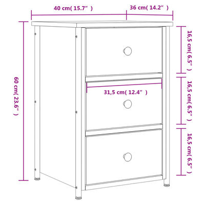 vidaXL sengeborde 2 stk. 40x36x60 cm konstrueret træ sort