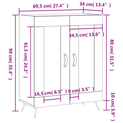 vidaXL skænk 69,5x34x90 cm konstrueret træ hvid højglans