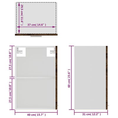 vidaXL væghængt glasskab 40x31x60 cm konstrueret træ brun egetræsfarve