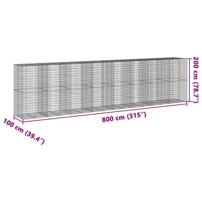 vidaXL gabionkurv med cover 800x100x200 cm galvaniseret jern