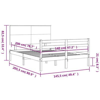 vidaXL sengeramme med sengegavl 140x200 cm massivt træ hvid