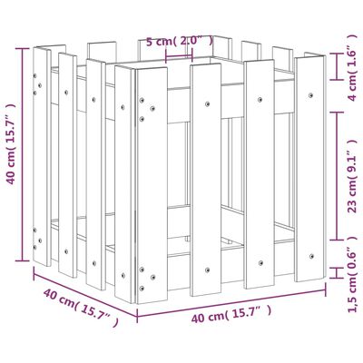 vidaXL plantekasse med stakitdesign 40x40x40 cm massivt fyrretræ hvid