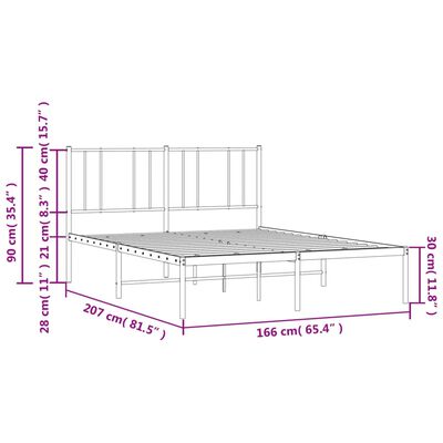 vidaXL sengeramme med sengegavl 160x200 cm metal sort