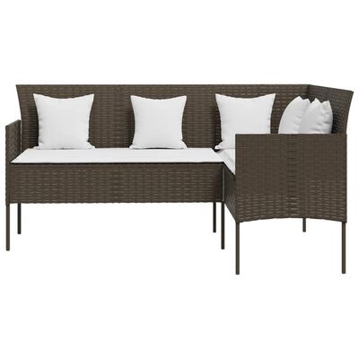 vidaXL L-formet sofa med hynder polyrattan brun