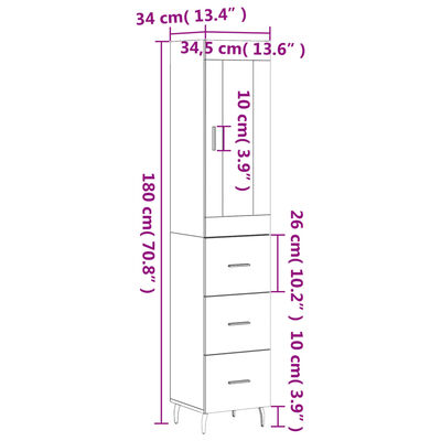 vidaXL skab 34,5x34x180 cm konstrueret træ hvid