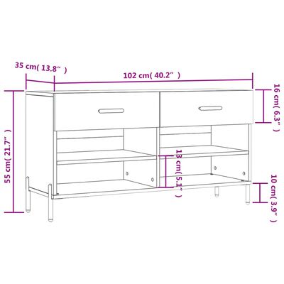 vidaXL skobænk 102x35x55 cm konstrueret træ sonoma-eg