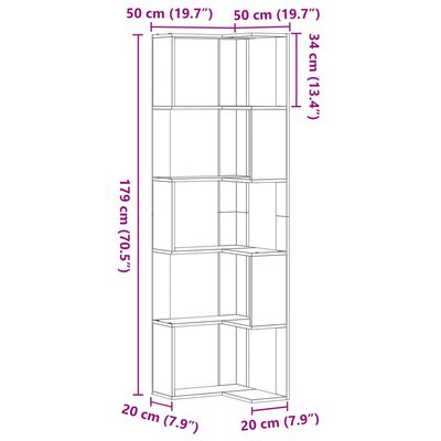 vidaXL bogreol til hjørne 50x50x179 cm 5 hylder konstrueret træ