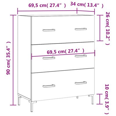 vidaXL skænk 69,5x34x90 cm konstrueret træ røget egetræsfarve