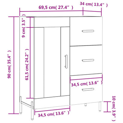 vidaXL skænk 69,5x34x90 cm konstrueret træ brun egetræsfarve