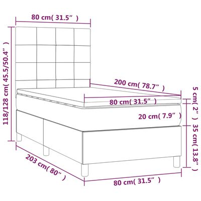 vidaXL kontinentalseng med madras 80x200 cm fløjl mørkegrå