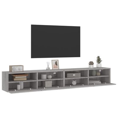 vidaXL væghængt tv-bord 2 stk. 100x30x30 cm konstrueret træ grå sonoma