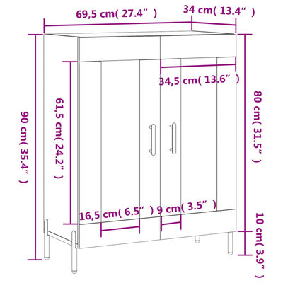 vidaXL skænk 69,5x34x90 cm konstrueret træ betongrå